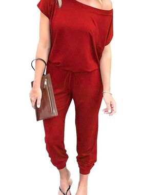 Women's Off-Shoulder Jumpsuit in Burgundy